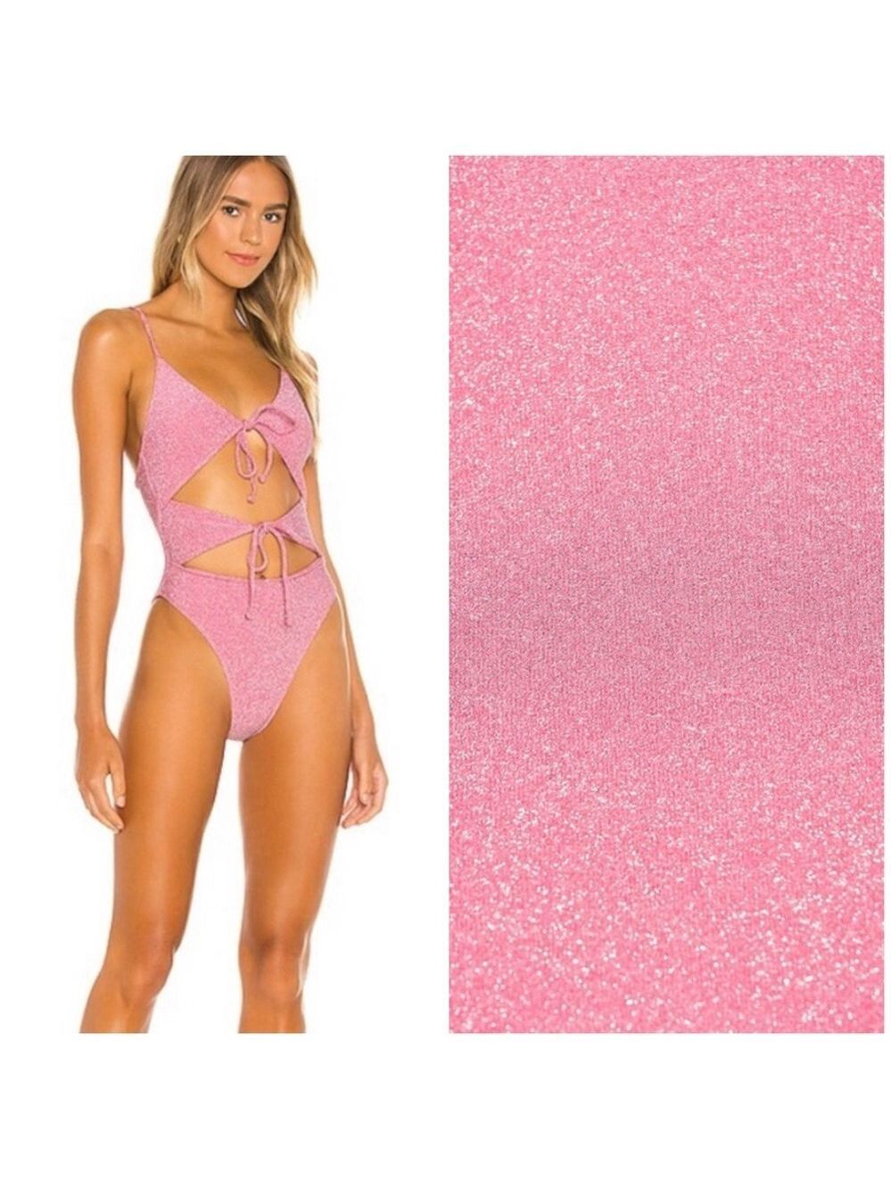 NBD Rachelle Lurex Cut Out One Piece in Pink Glitter